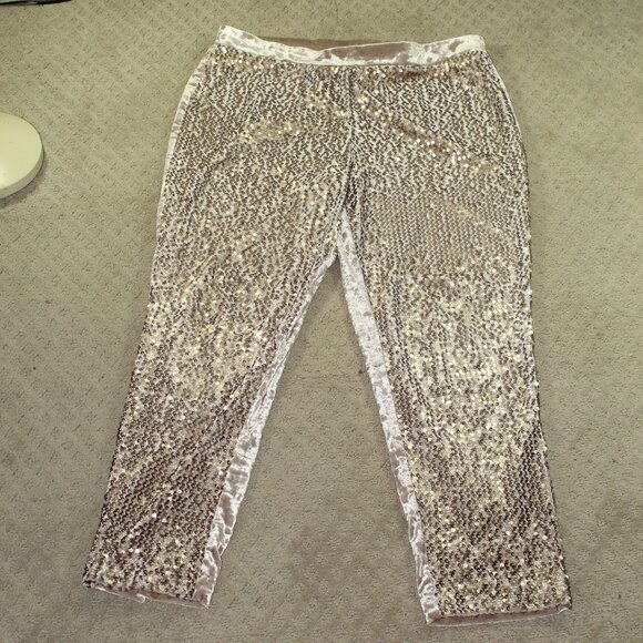 Chico's Pants Gold Sequin Front Velvet Back Pull On Size 1.5 Women's 10 Medium - Picture 1 of 5